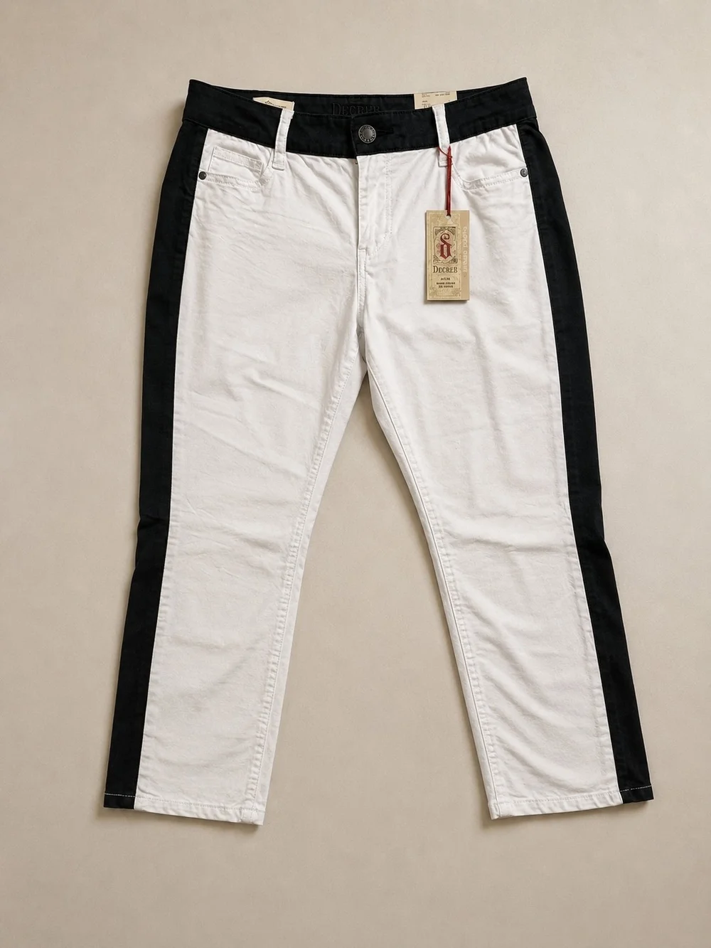 Decree Super Skinny White Black Tuxedo Stripe Jeans Size 13 NWT